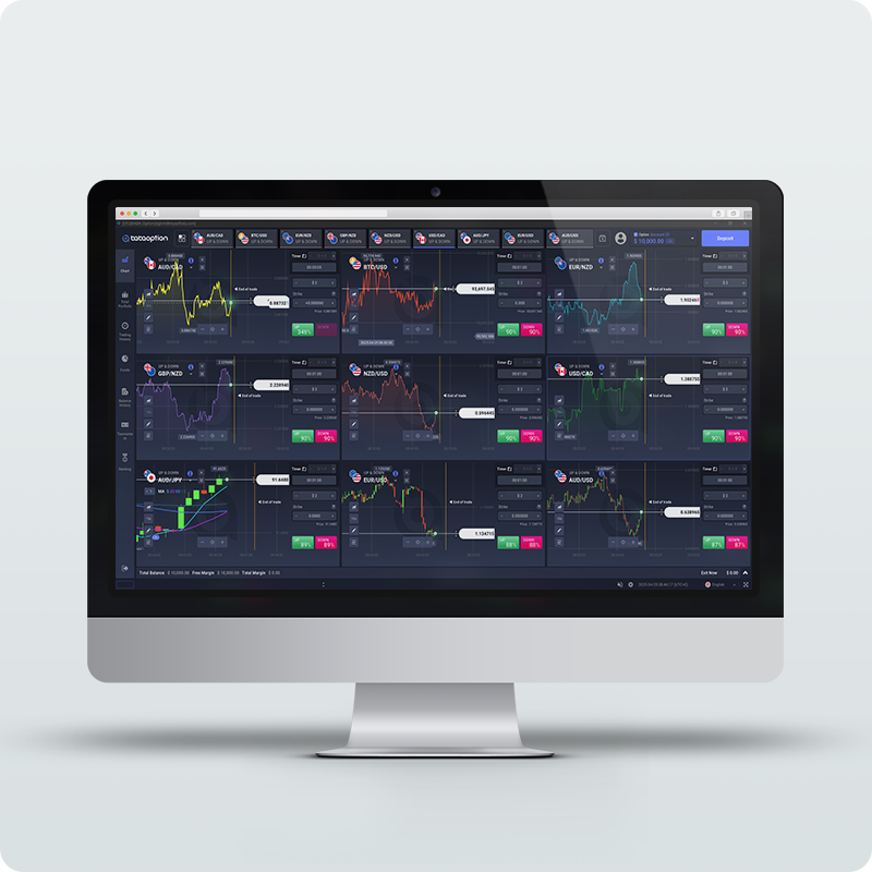 BABAOPTION desktop platform showing nine simultaneous asset charts