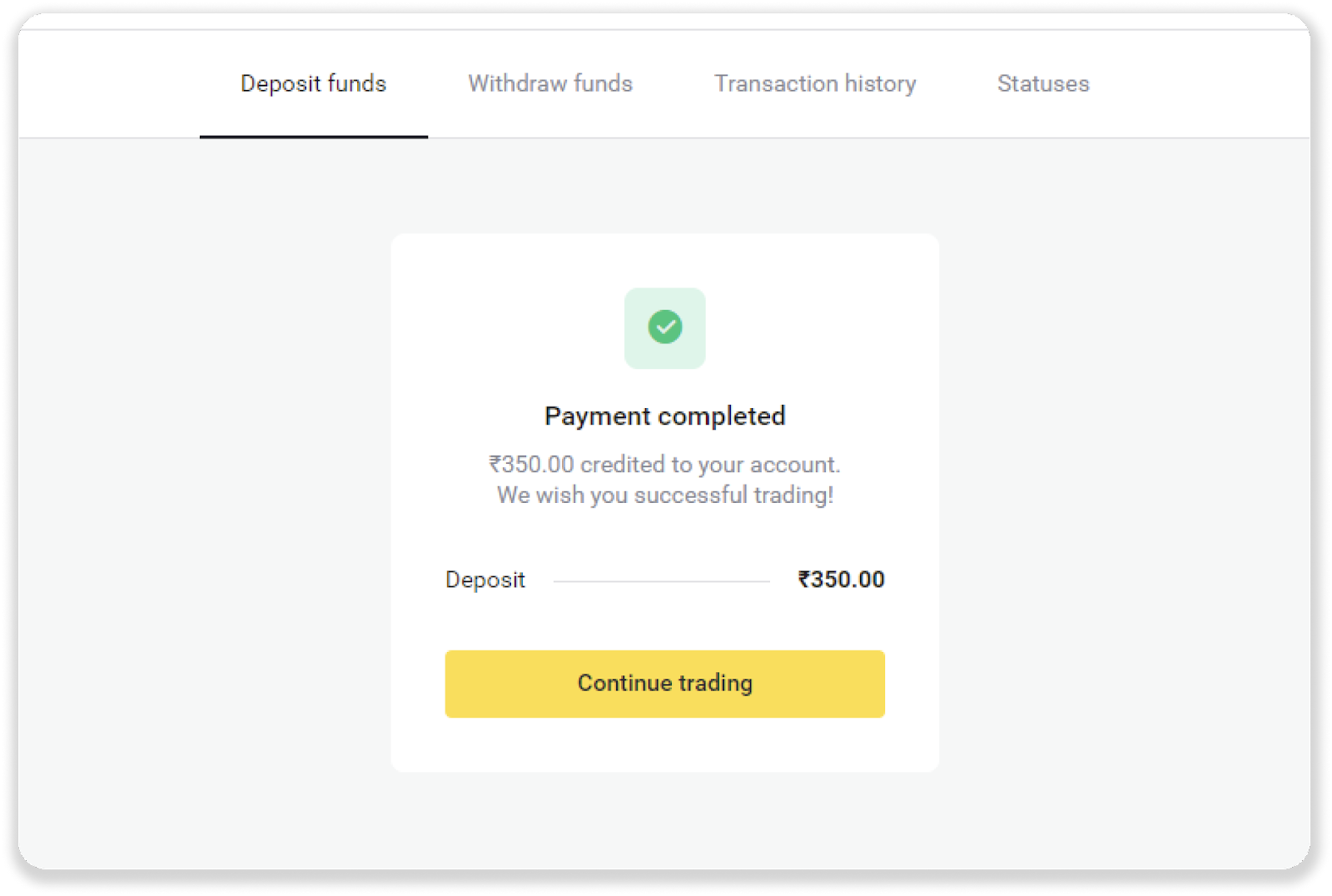 Binomo deposit payment form