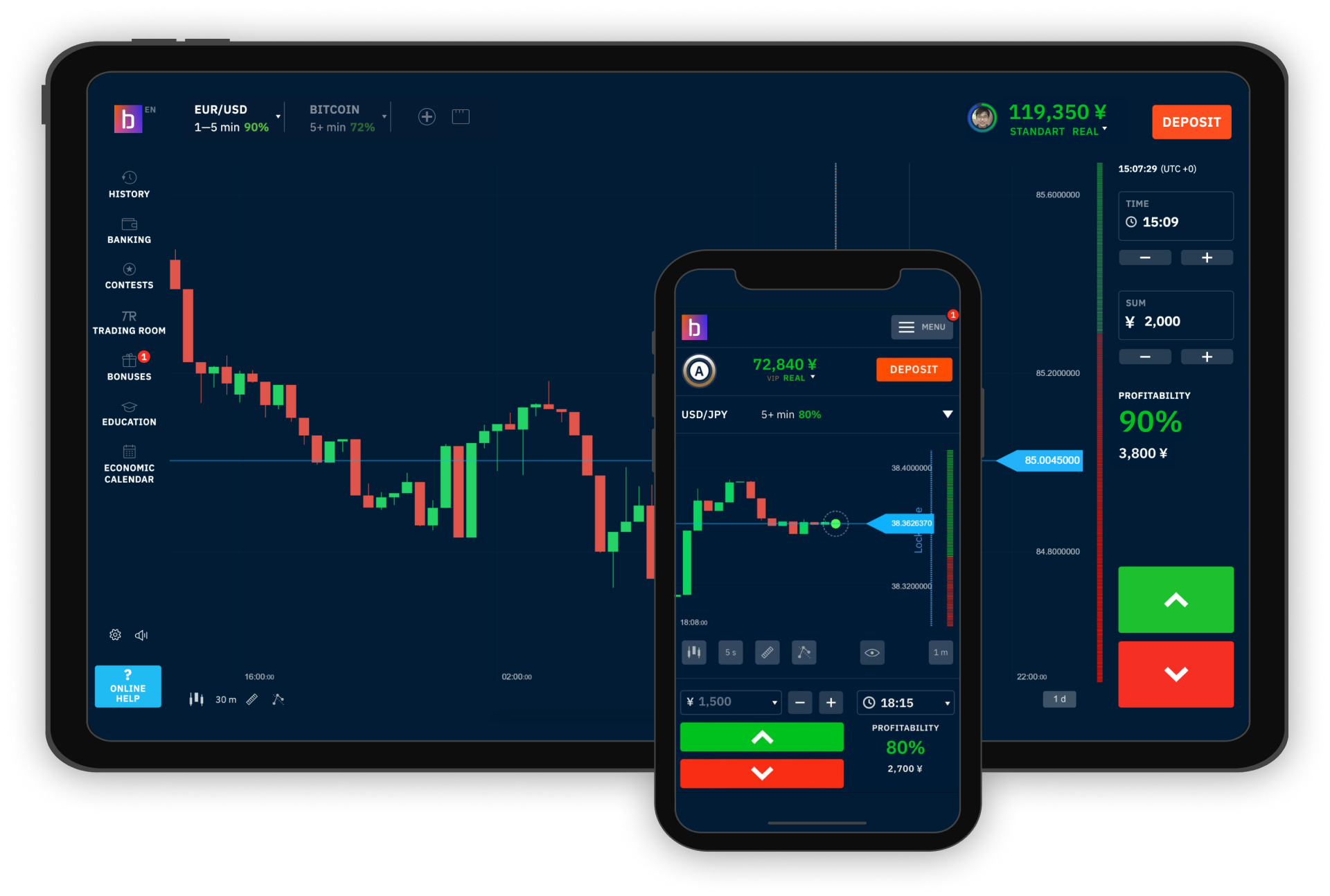Bubinga desktop and mobile trading platforms