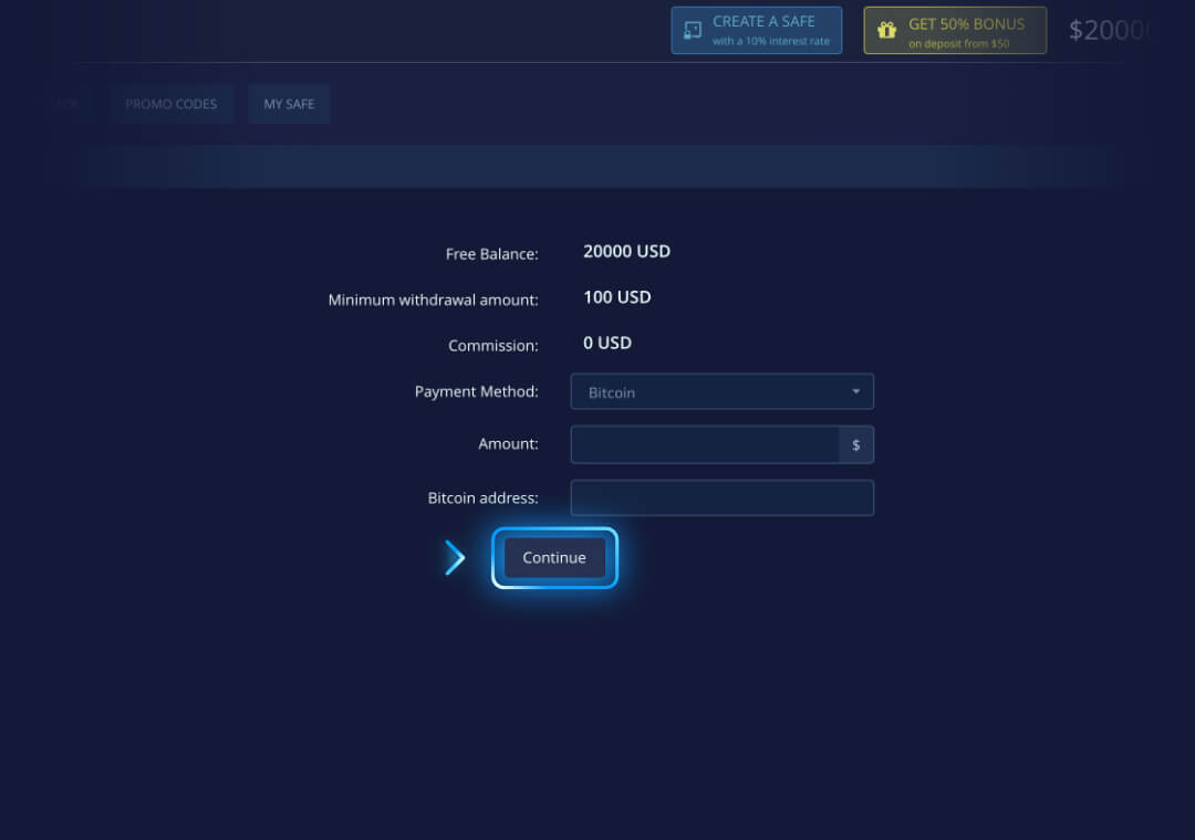 Pocket Option withdrawal request form