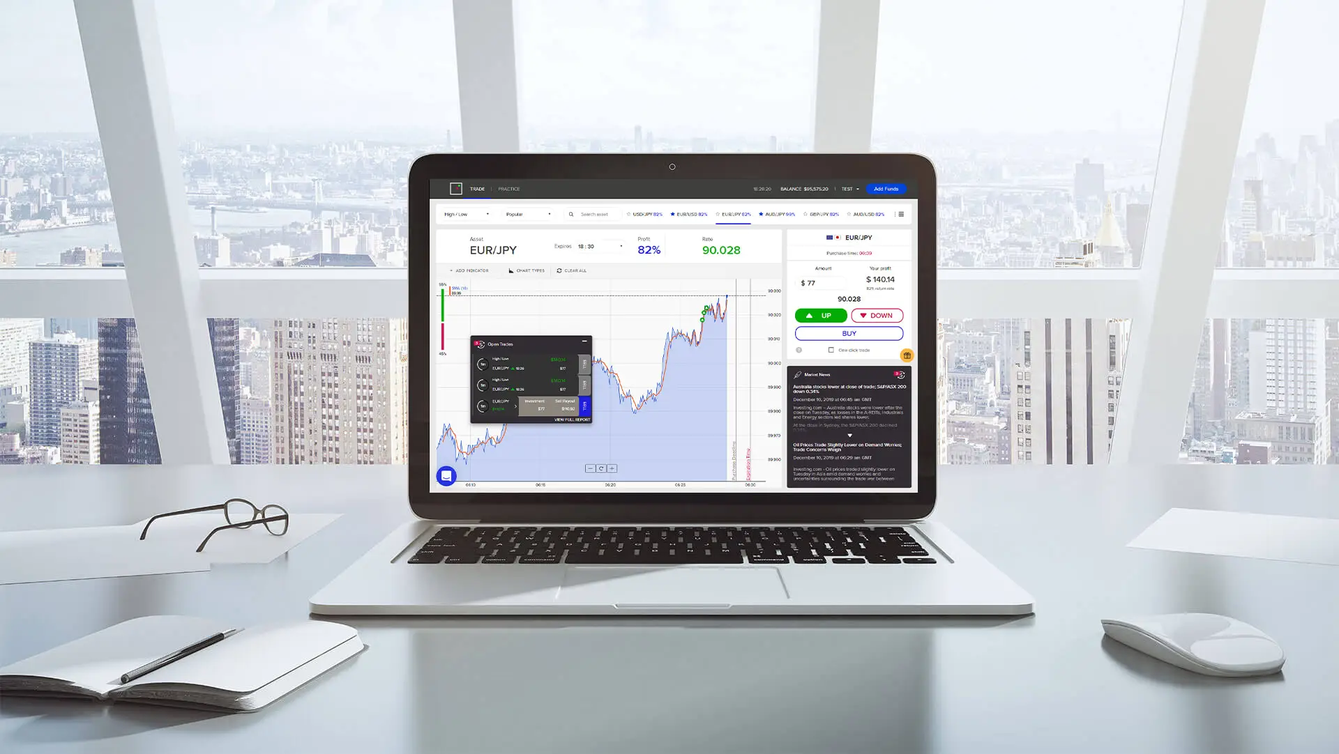 theoption trading platform preview on a laptop