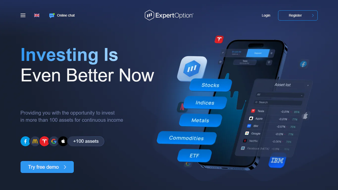 ExpertOption website screenshot