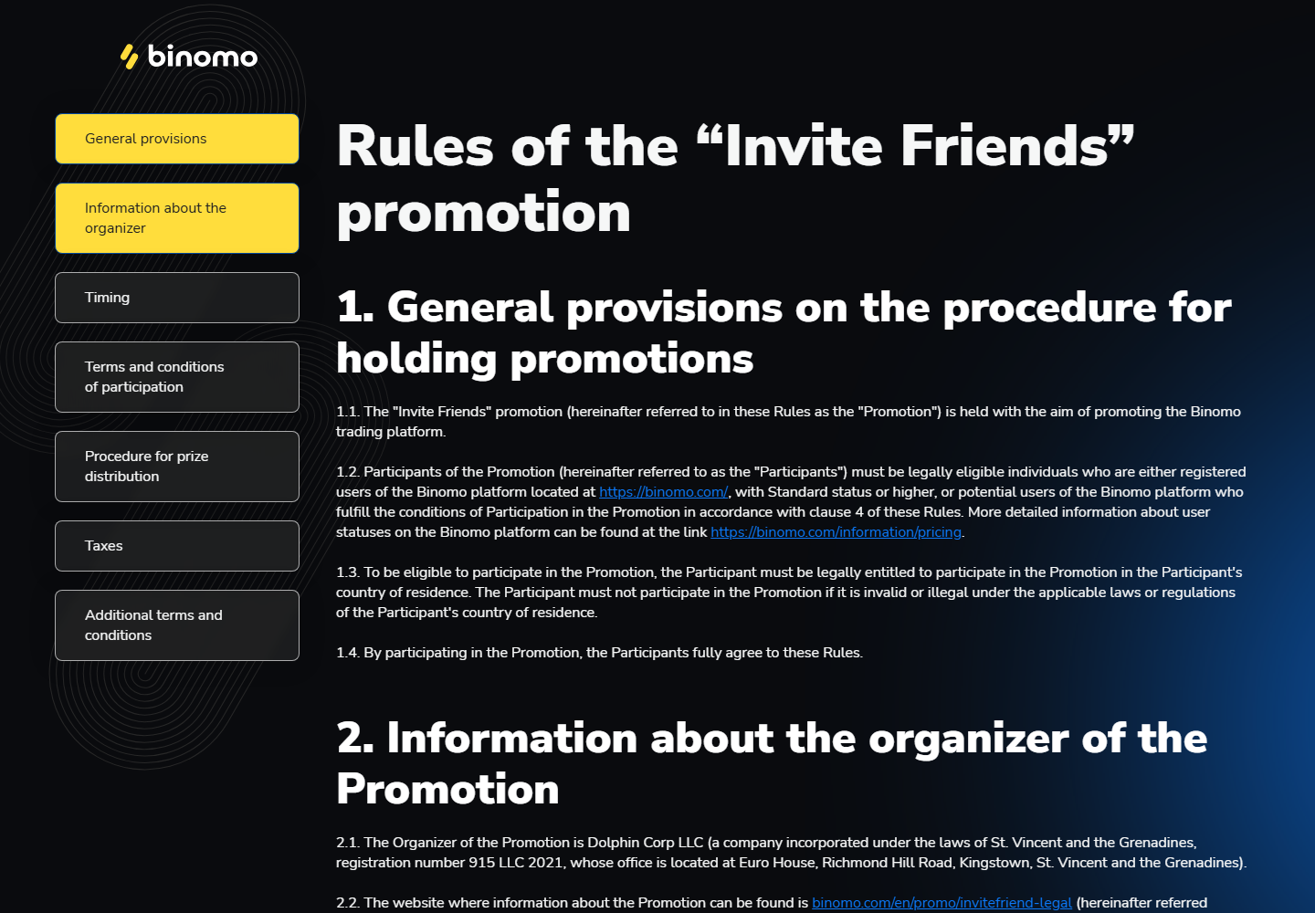 Binomo promotion page screenshot for Invite Friends promotion